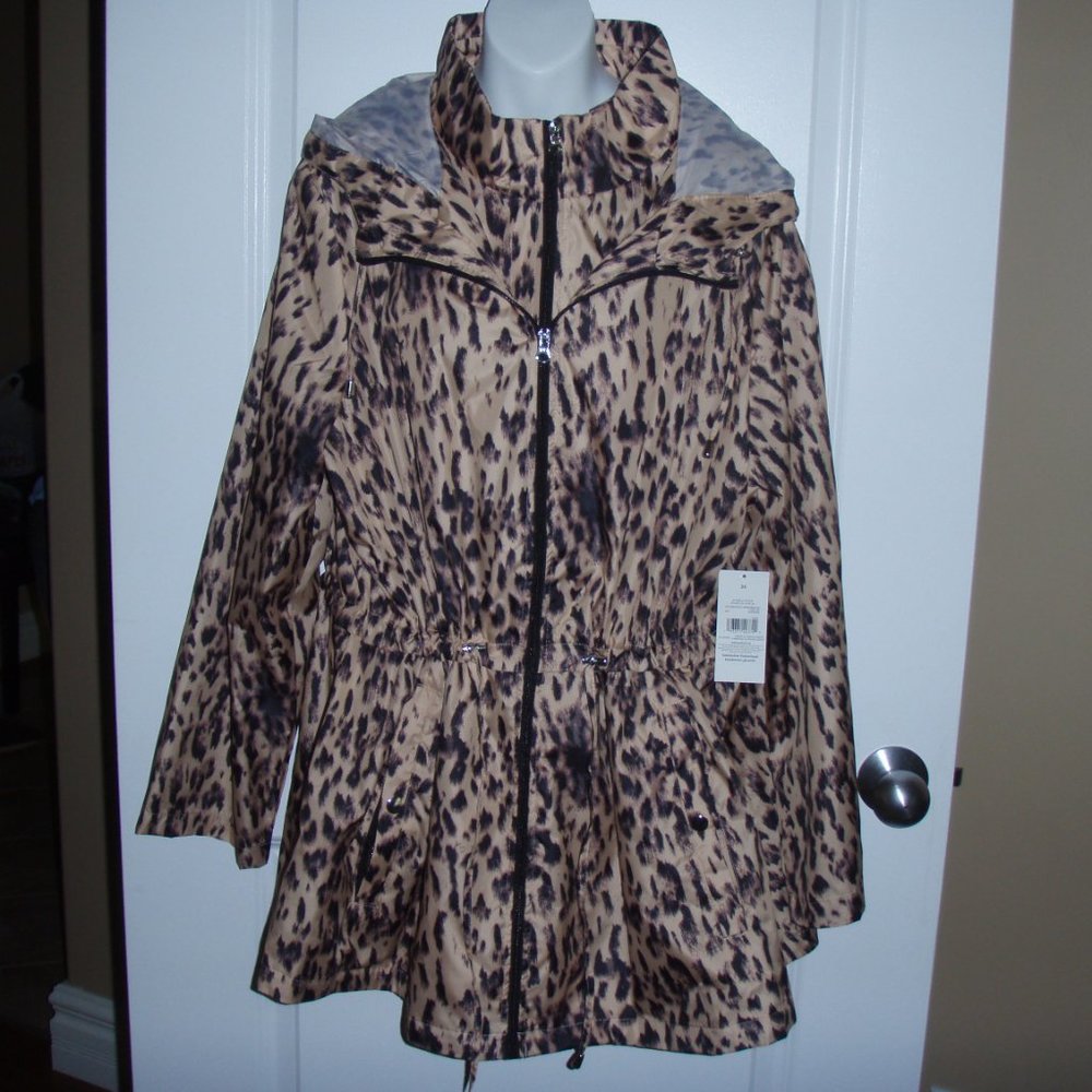 Plus Size Animal Print Hooded Anorak Coat, 3X